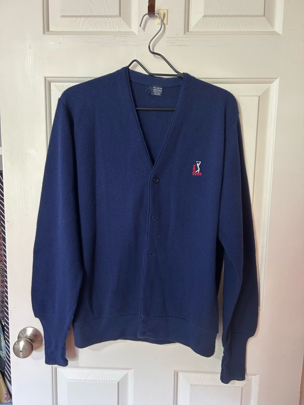 VTG PGA Tour Cardigan Sweater Large Men's Blue Grandpacore Preppy Golf 80-90s